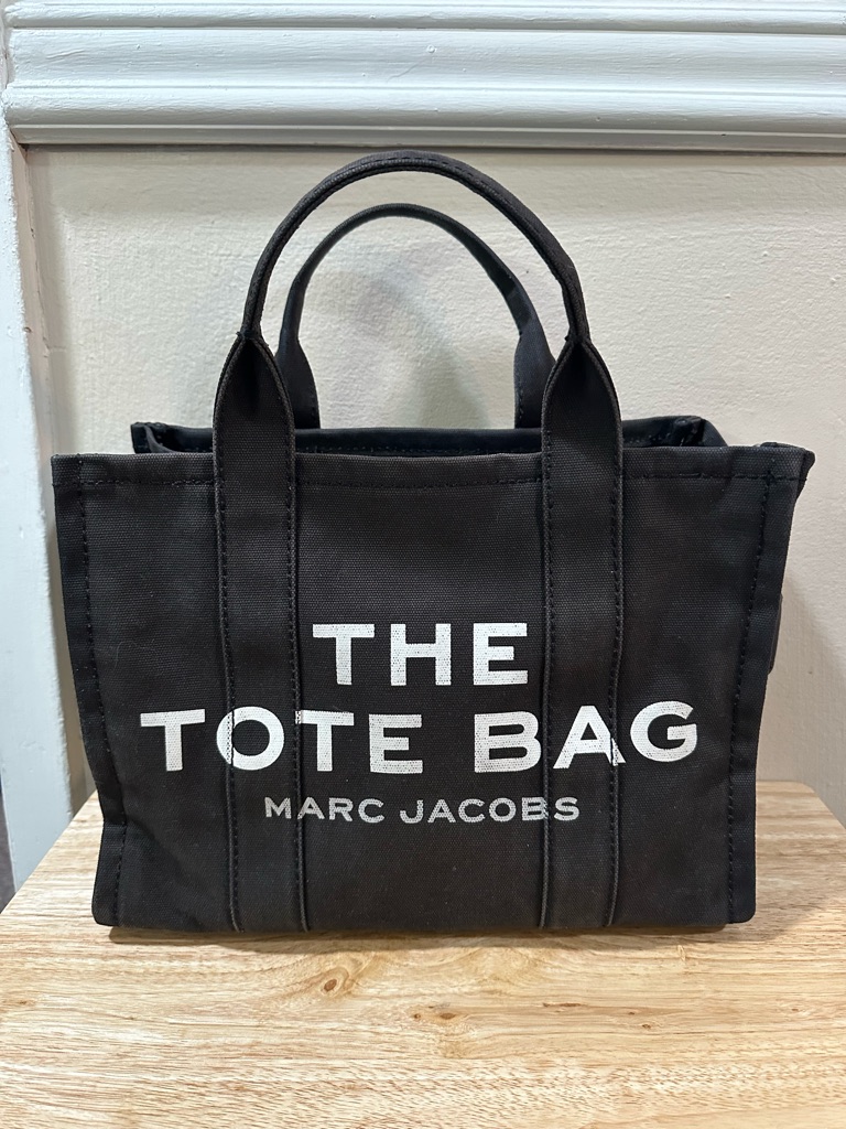 Marc Jacobs Black Medium Canvas 'The Tote Bag' Tote With White Logo